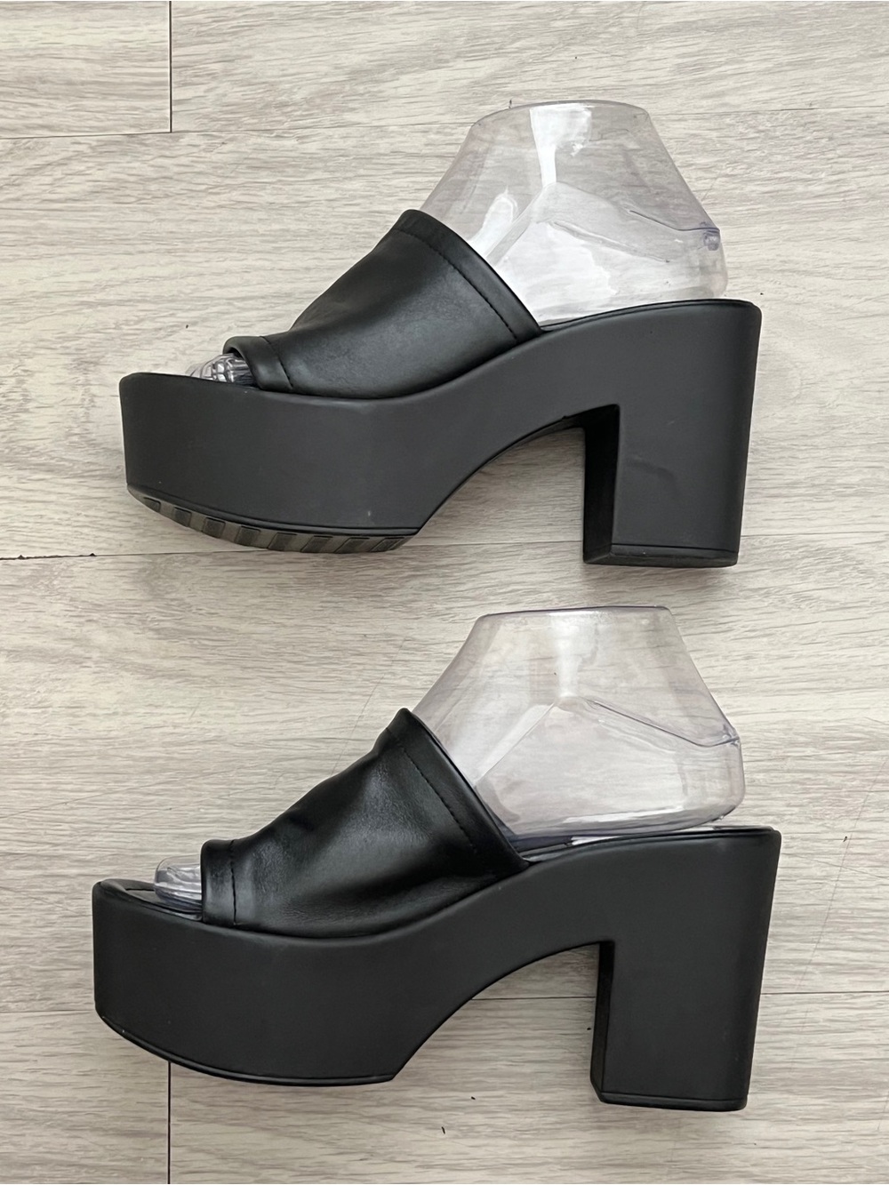 Steve Madden Black Leather Platform Chunky Heel Slide Sandals EU 39